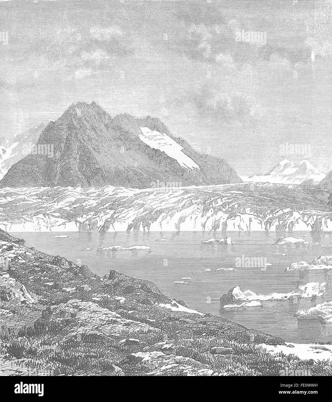 Svizzera: il ghiacciaio di Aletsch e lago di Marjelen, canton Vallese, antica stampa 1893 Foto Stock