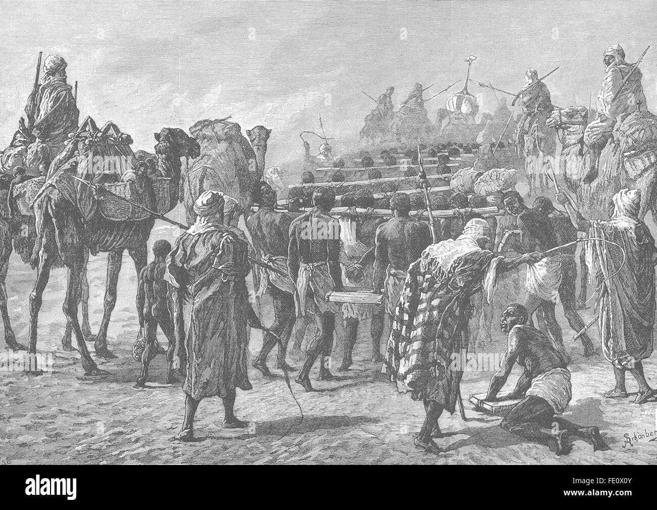 La schiavitù: schiavi africani pista, antica stampa 1893 Foto Stock