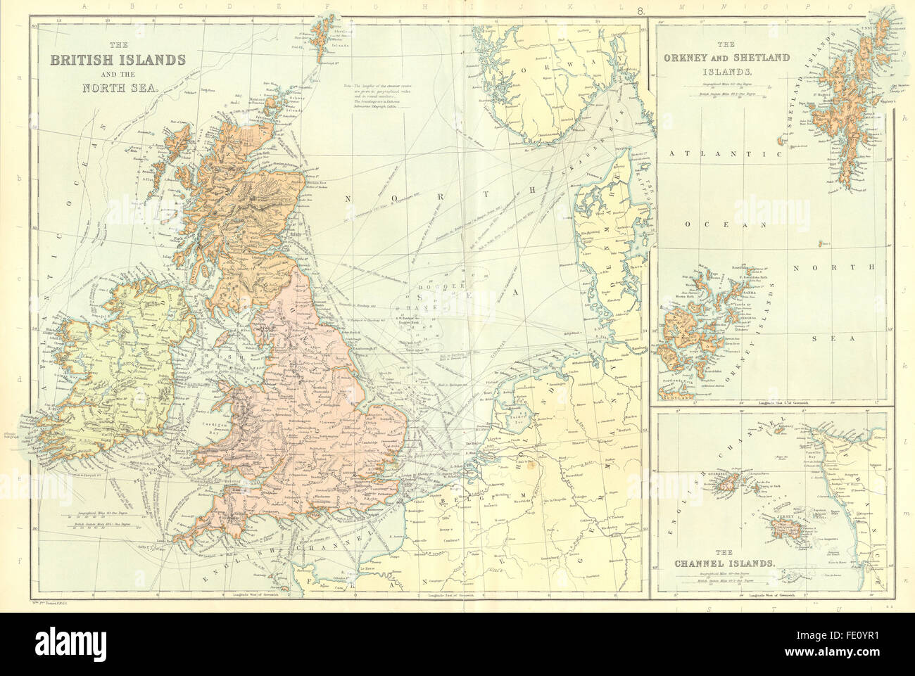 Isole Britanniche e Mare del Nord: Orkney e Shetland Isole del Canale. BLACKIE, 1893 Mappa Foto Stock