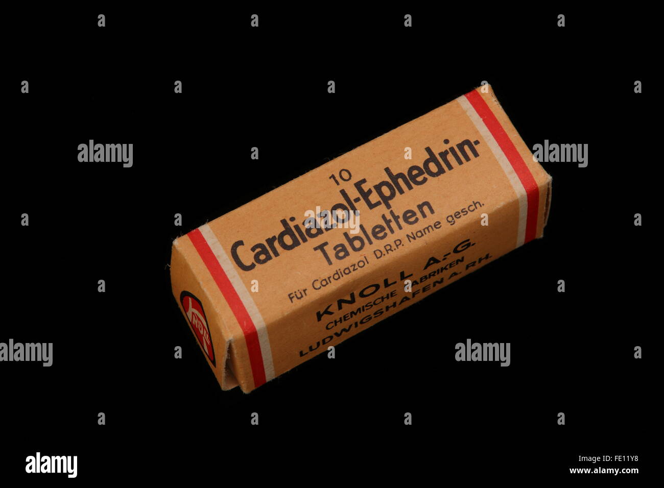 Storico campione tedesco di Cardiazol-Ephedrin come dato ai medici tedeschi verso la fine del XVIII inizio del XIX secolo il confezionamento Foto Stock