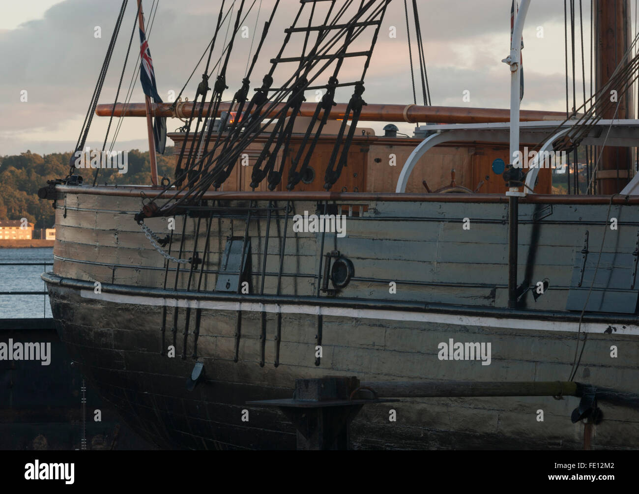 La poppa della RRS Discovery, Discovery Point, Dundee, Scotland, Regno Unito. Foto Stock