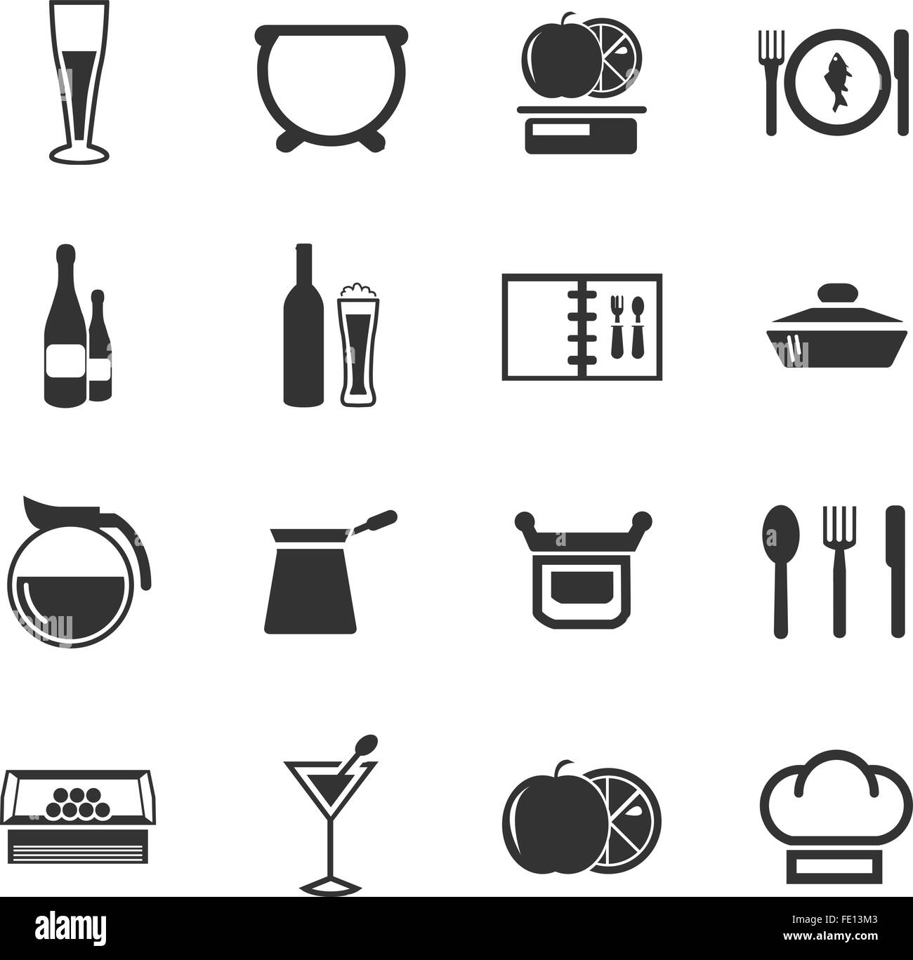 Il cibo e la cucina set di icone Illustrazione Vettoriale