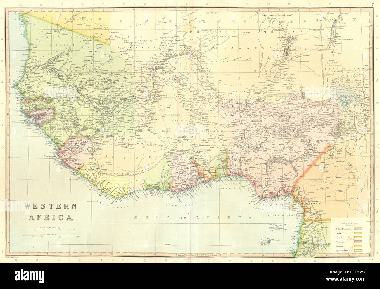 COLONIAL WEST AFRICA: Nigeria Ghana Togo Benin. BLACKIE, 1893 Mappa antichi Foto Stock
