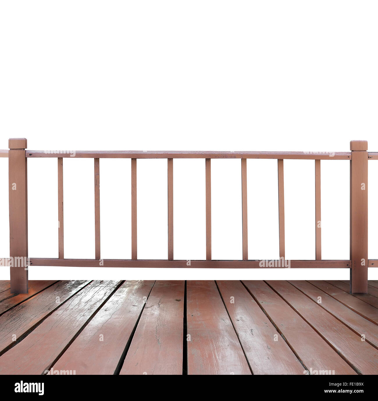 Terrazza in legno e sfondo bianco Foto Stock