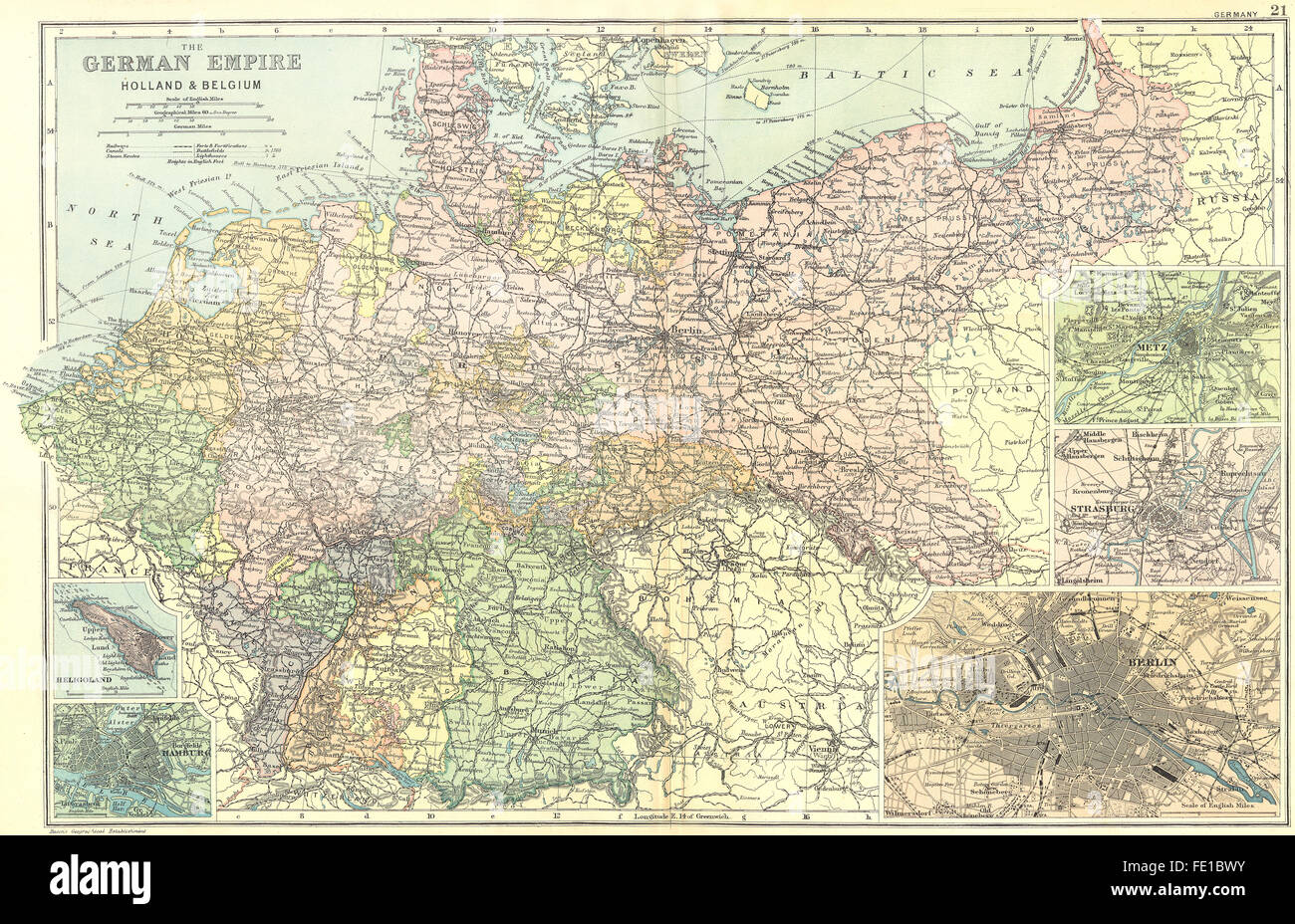 Helgoland: Amburgo; Metz; Strasburgo; Berlino, 1905 Mappa antichi Foto Stock