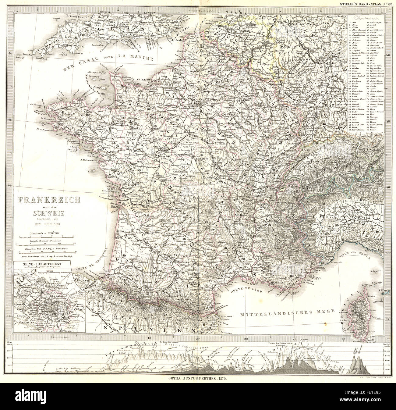 FRANKREICH: Francia Schweiz; Seine Departement, 1879 Mappa antichi Foto Stock