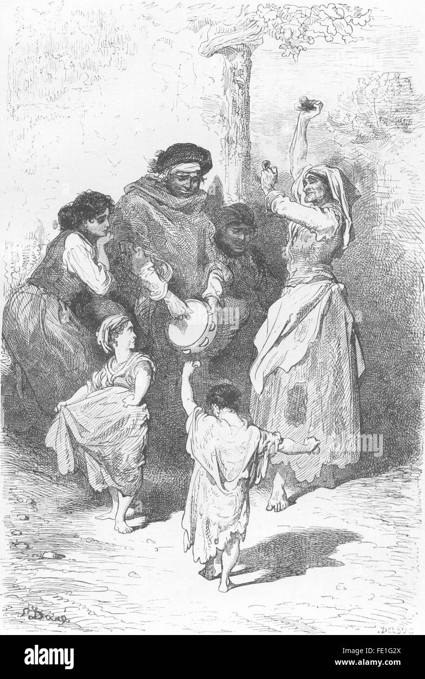 Spagna: danza di Gipsy bambini al Sacro Monte, antica stampa 1881 Foto Stock