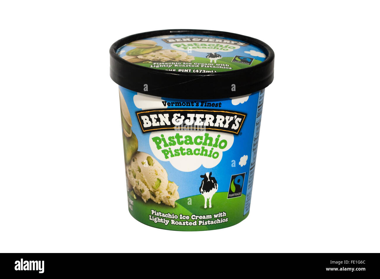 Tagliare fuori. Una pinta di Ben & Jerry's "pistacchio pistacchio' gelati su sfondo bianco Foto Stock