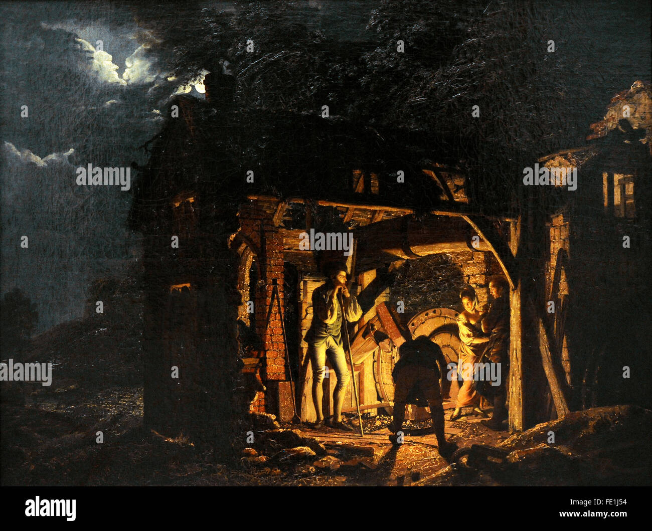 Joseph Wright di Derby (1734-1797). Il pittore inglese. Fucina di ferro visto da senza, 1773. Lo stato Museo Hermitage. San Pietroburgo. La Russia. Foto Stock
