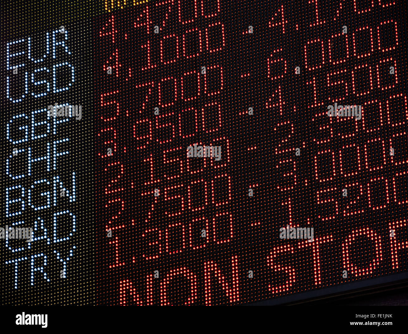 Tasso di cambio della valuta estera negoziazione sul display digitale Foto Stock
