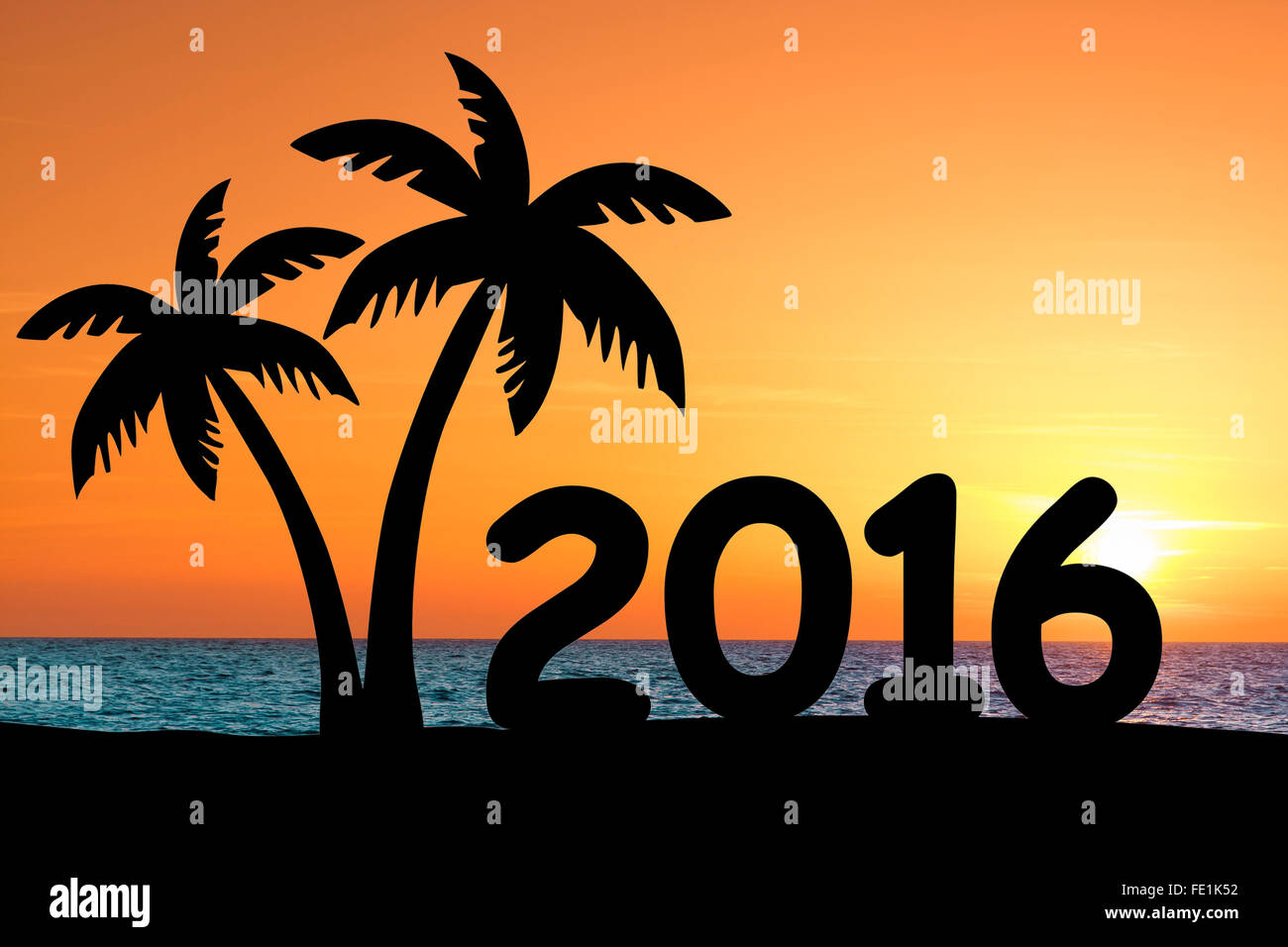 2016 il concetto di vacanza. Tramonto sulla spiaggia Foto Stock