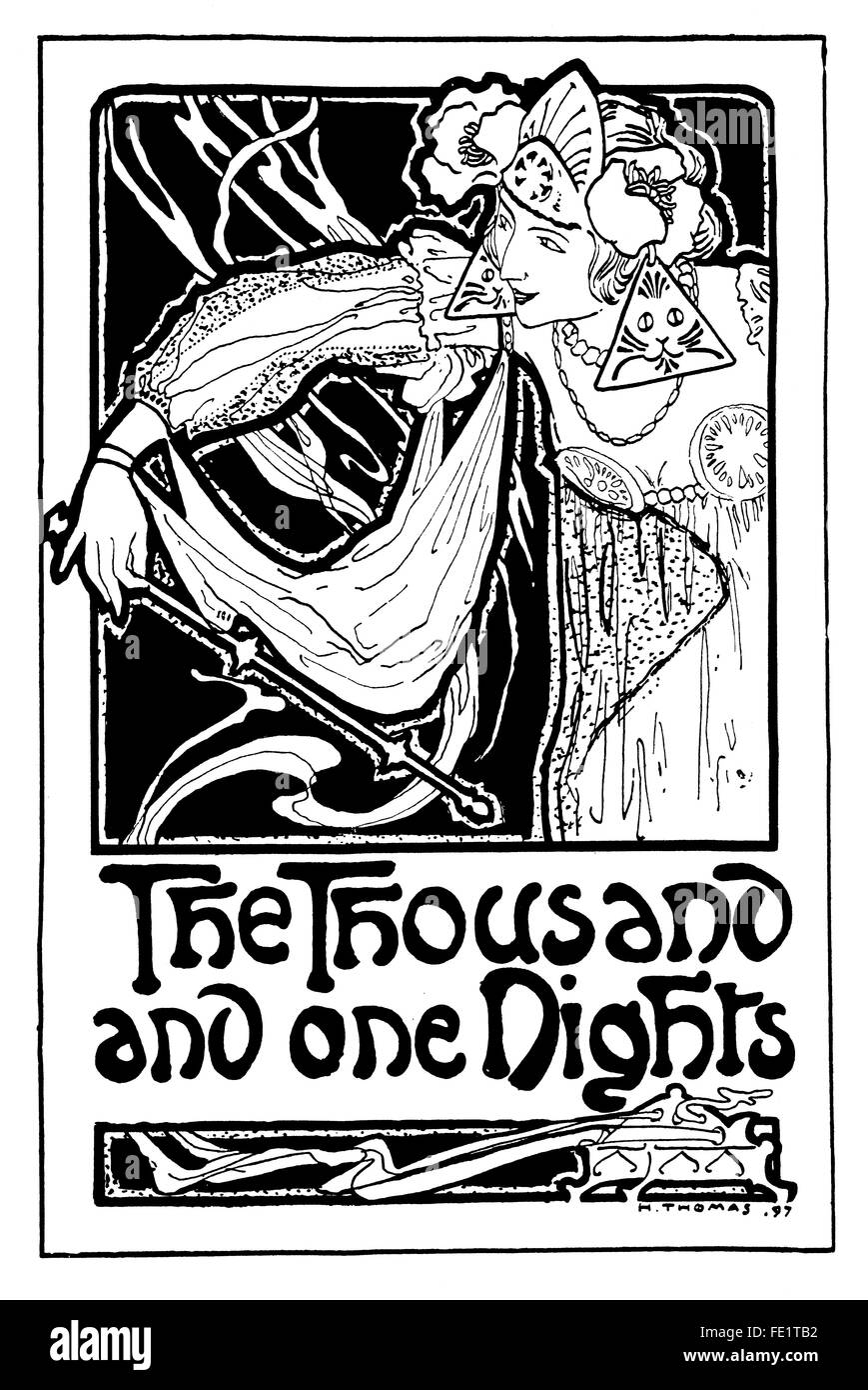 Il design per le Mille e Una Notte per la copertina del libro di Henry Thomas di Parigi art nouveau illustrazione di linea dal 1897 Foto Stock