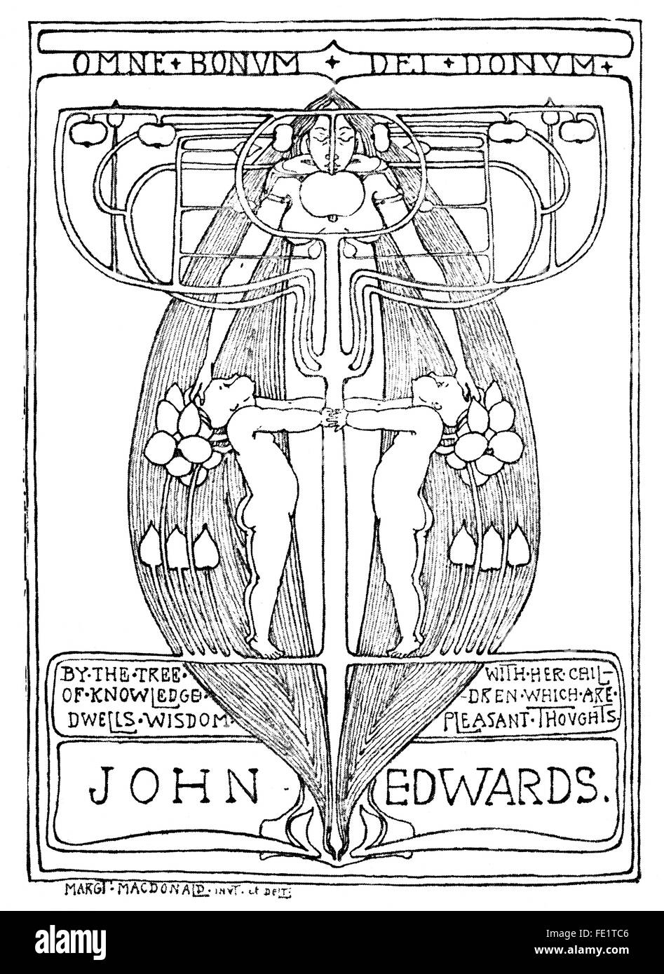 Ex libris per John Edwards da Margaret MacDonald di Glasgow School dal 1897 Studio Magazine Foto Stock