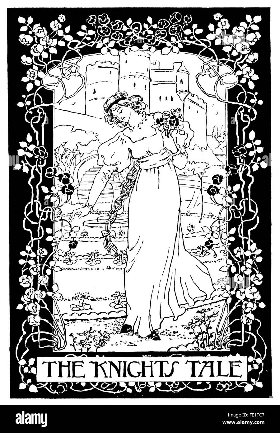 Il Cavaliere, Canterbury Tales, linea illustrazione di Mary G Houston, di Londra dal 1897 Studio Magazine la concorrenza Foto Stock