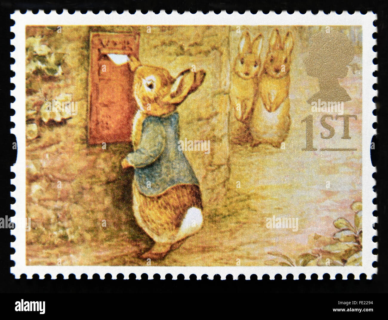 Francobollo. La Gran Bretagna. La regina Elisabetta II. 1994. Francobolli di auguri. "Messaggi". Peter Rabbit inviare una lettera.1st. Foto Stock