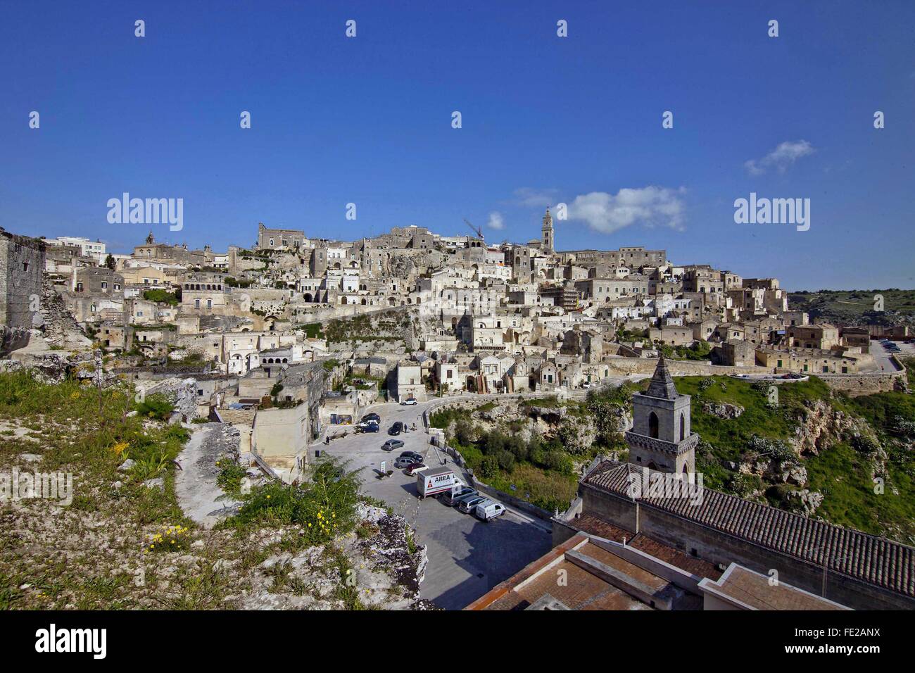 Matera Capitale Europea della Cultura 2019. I Sassi di Matera è stato elencato come uno dei siti del Patrimonio Mondiale dell'UNESCO nel 1993. Basi Foto Stock