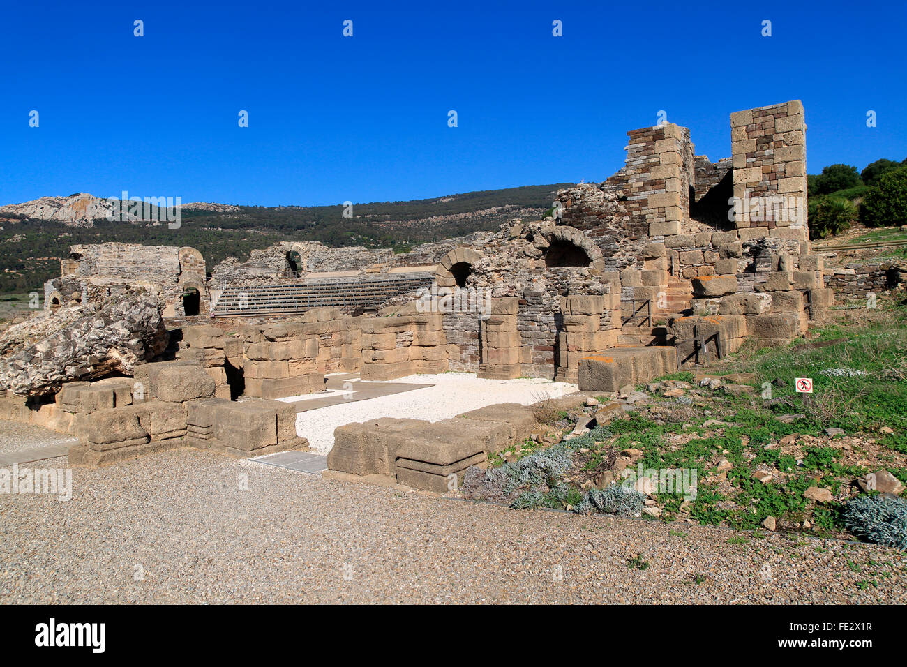 Anfiteatro di Baelo Claudia sito romano, la provincia di Cadiz Cadice, Spagna Foto Stock