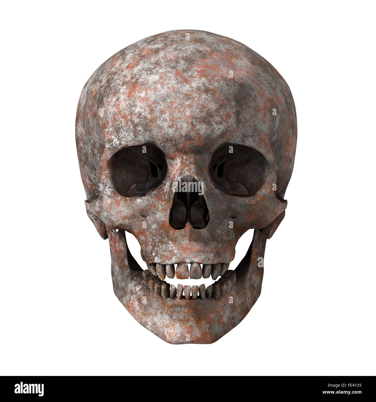 Cranio umano fatto di metallo arrugginito Foto Stock