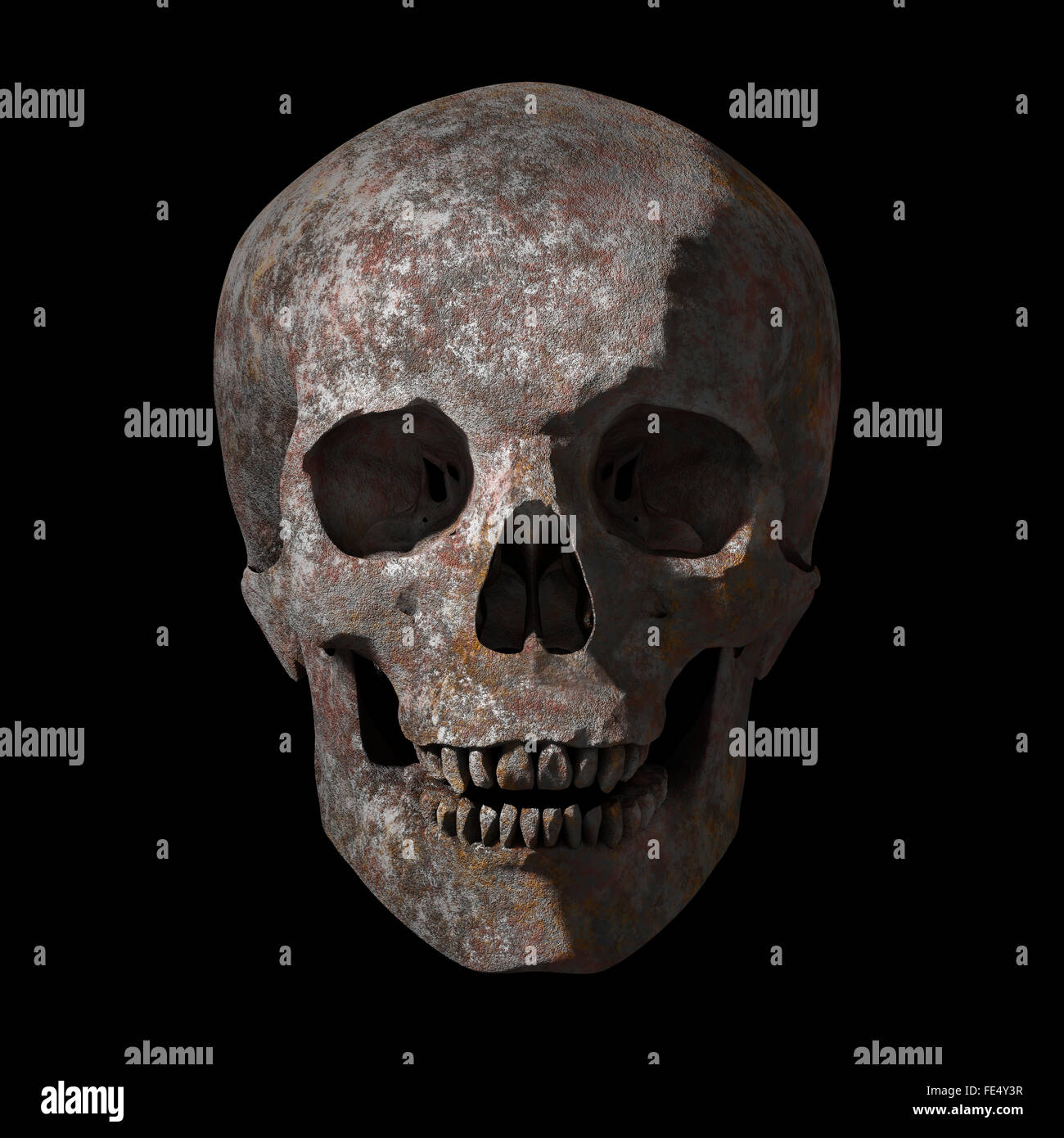 Cranio umano fatto di metallo arrugginito Foto Stock