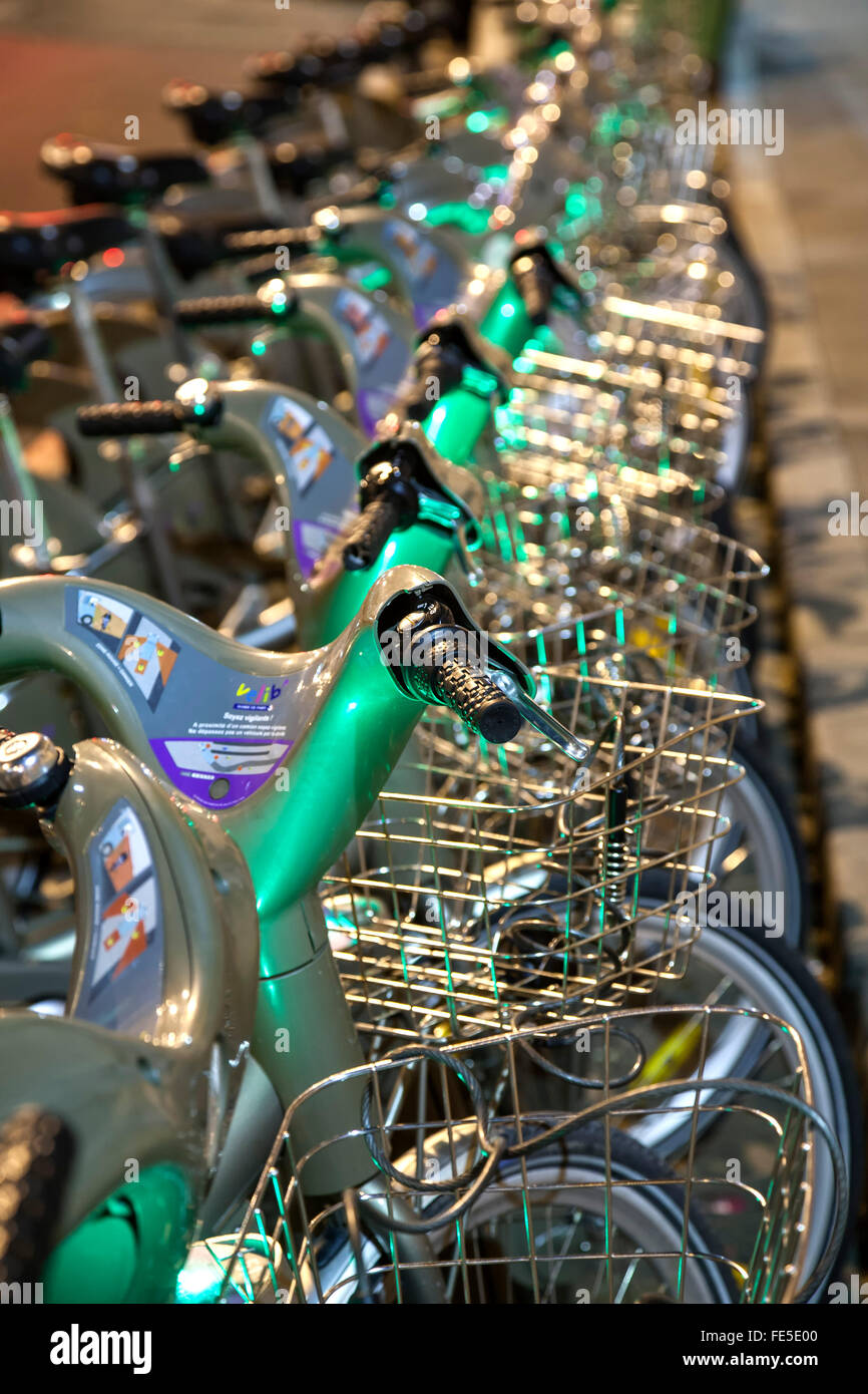 Noleggio di biciclette, Parigi, Francia Foto Stock
