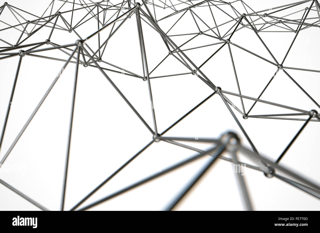 Una collezione astratta di atomo come reticolo realizzato in metallo isolato su un bianco di sfondo per studio Foto Stock