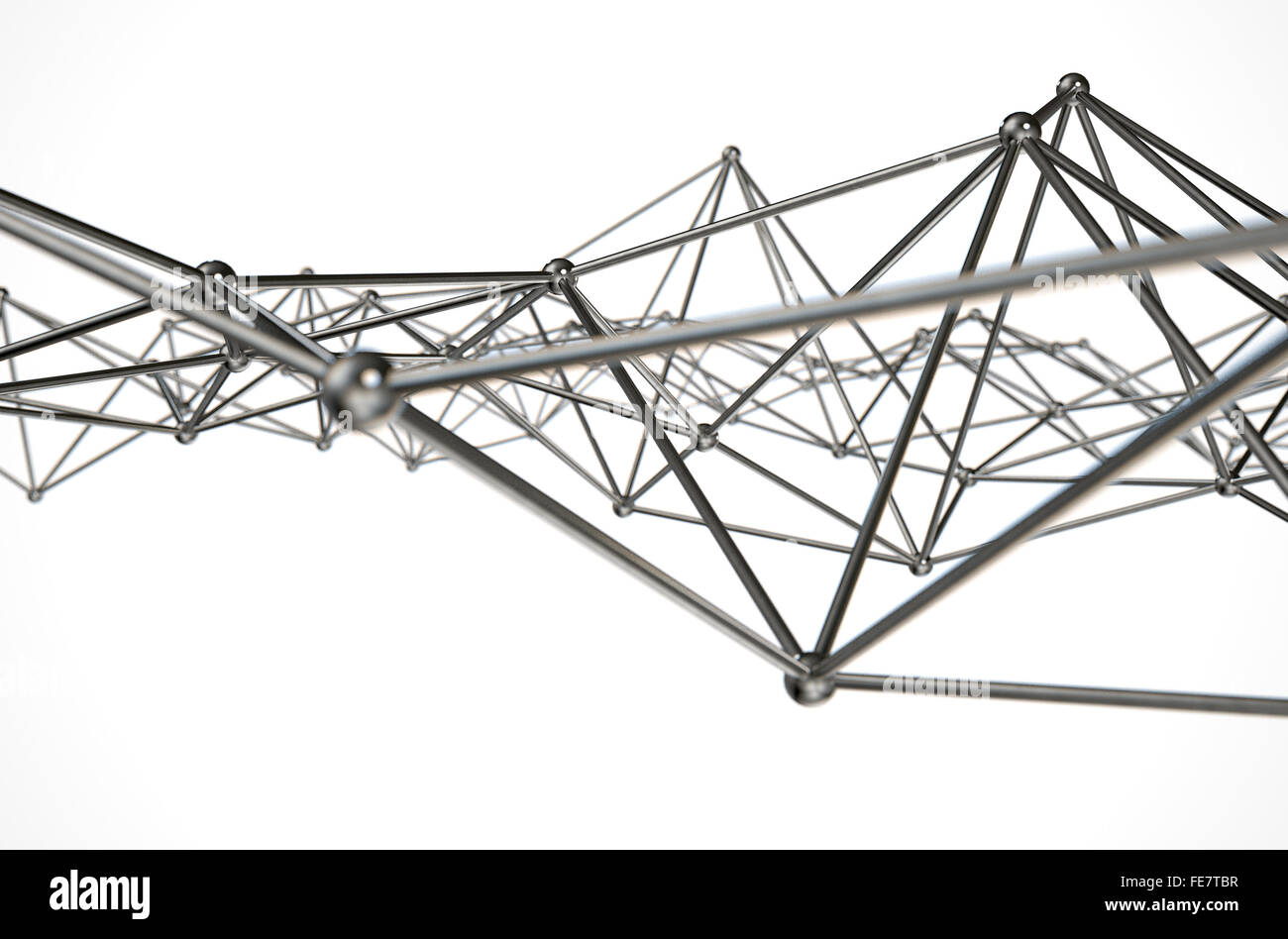 Una collezione astratta di atomo come reticolo realizzato in metallo isolato su un bianco di sfondo per studio Foto Stock