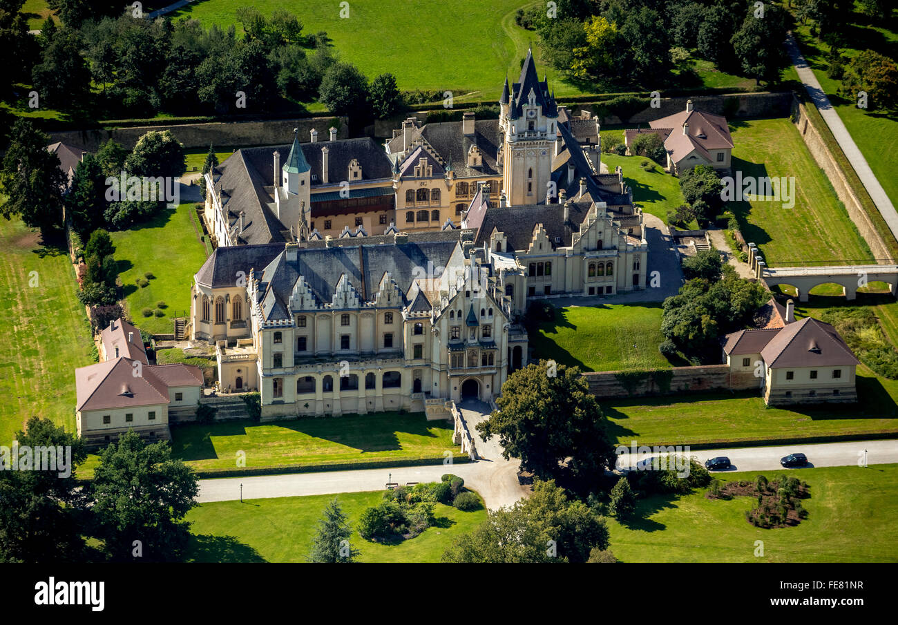 Vista aerea, Schloss Grafenegg, romantico dello storicismo, Grafenegg, Austria Inferiore, Austria, Europa, vista aerea, uccelli-occhi vista, Foto Stock