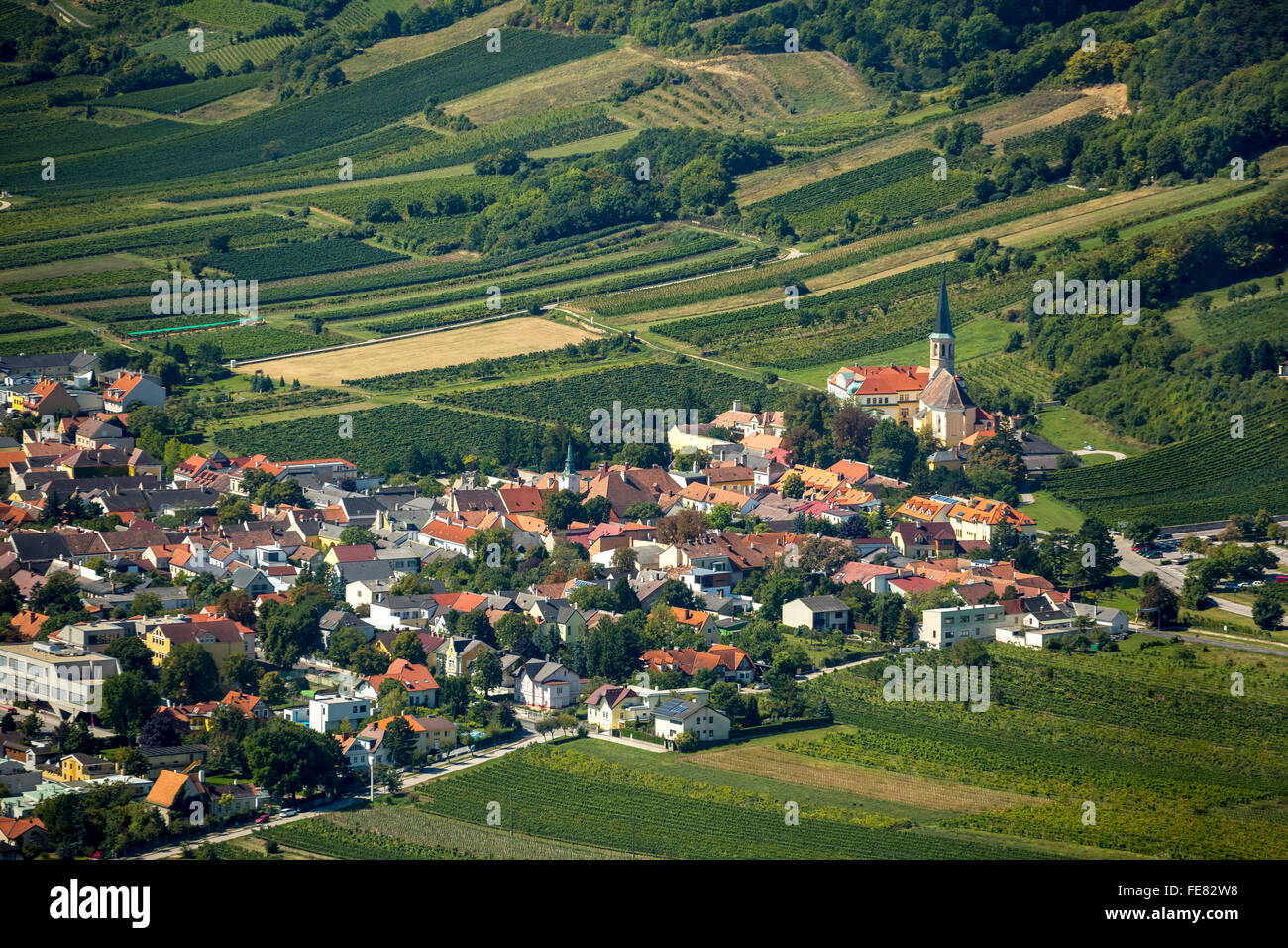 Vista aerea, Gumpoldskirchen Castello dell'Ordine Teutonico, Guntramsdorf, Austria Inferiore, Austria, Europa, vista aerea Foto Stock