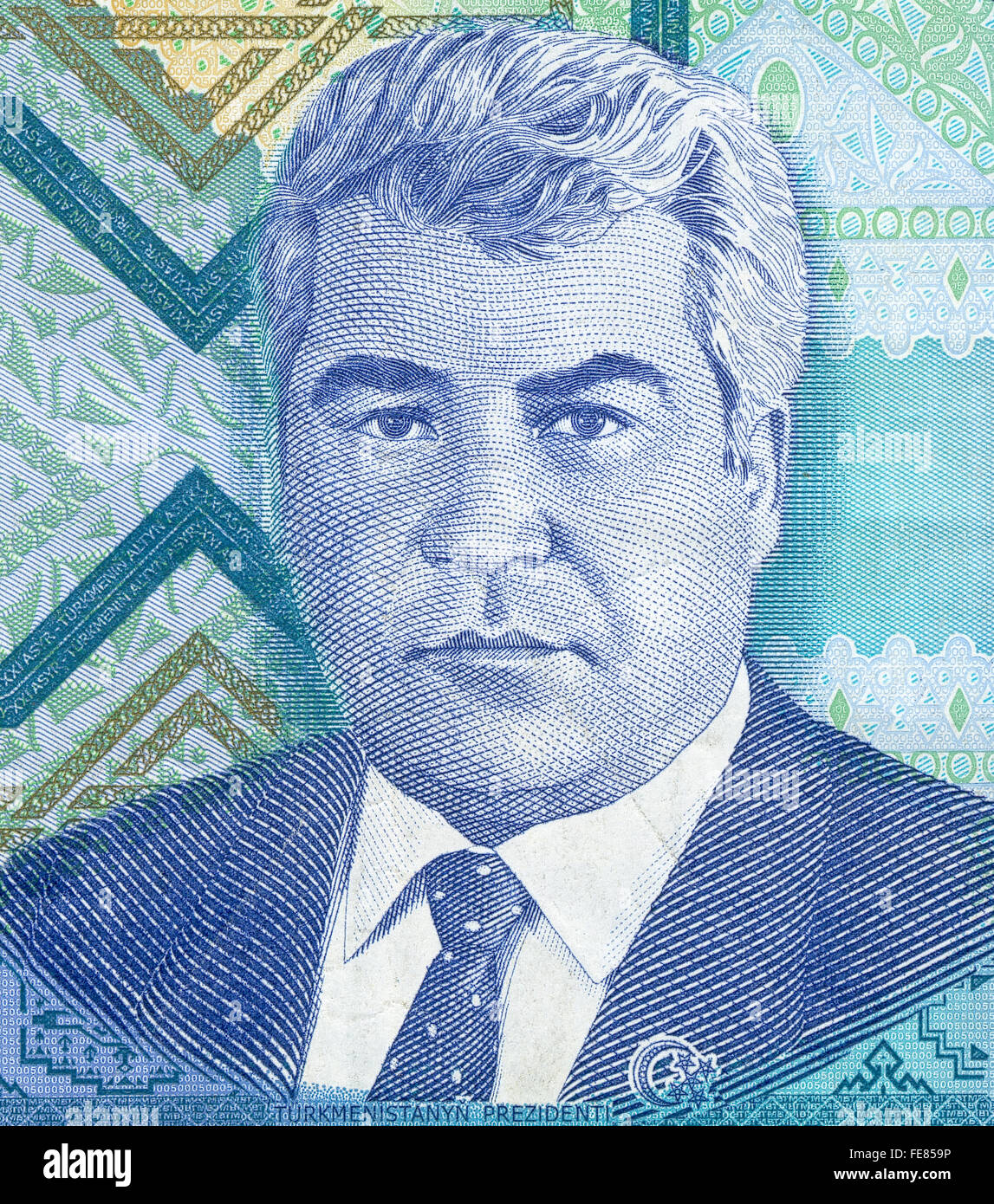 Ritratto del primo presidente del Turkmenistan Saparmurat Niyazov da 5000 manat banconota Foto Stock