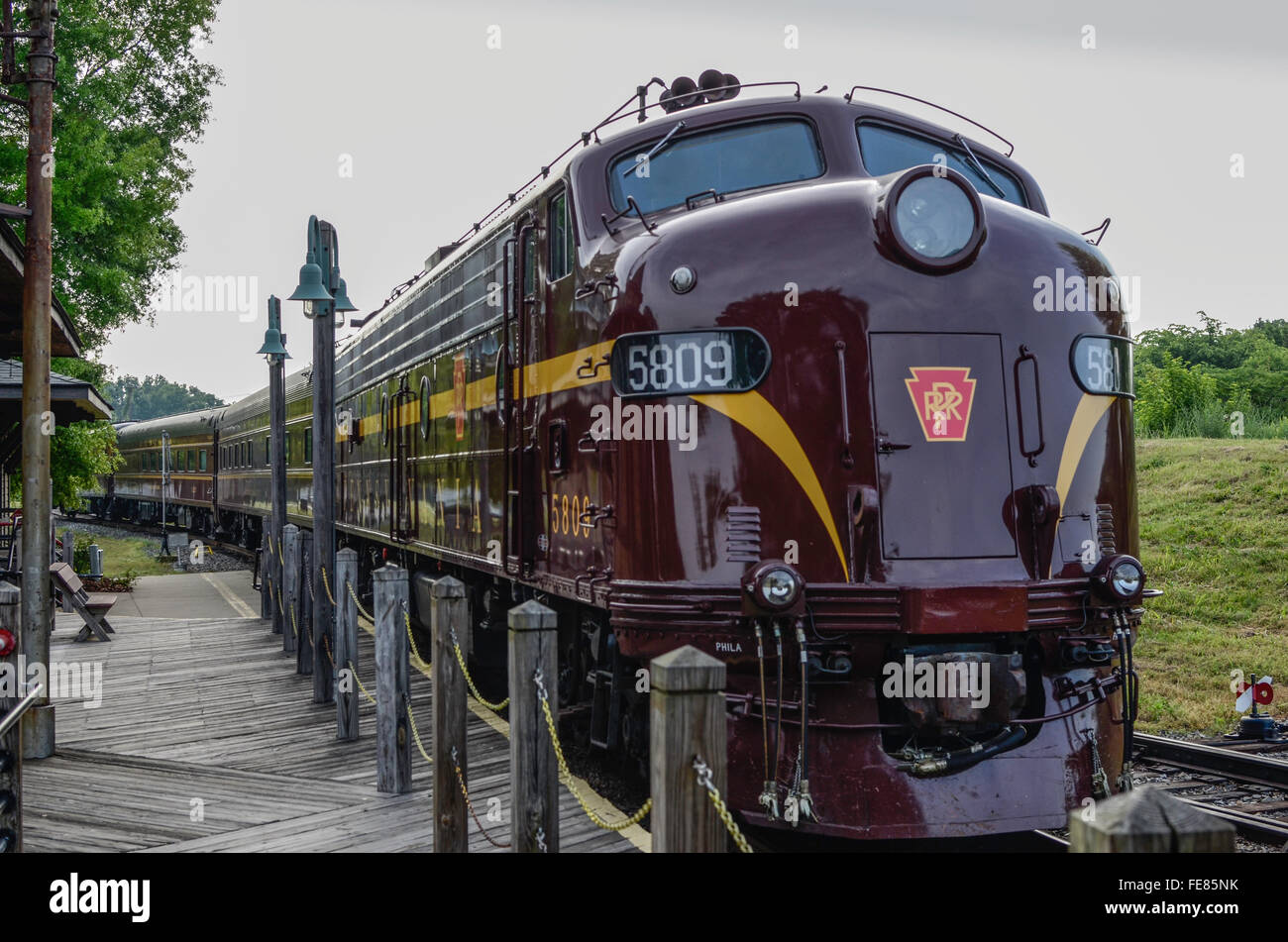 Vintage Pennsylvania Streamliner #5809 alla Railroad Platform al North Carolina Transportation Museum Foto Stock