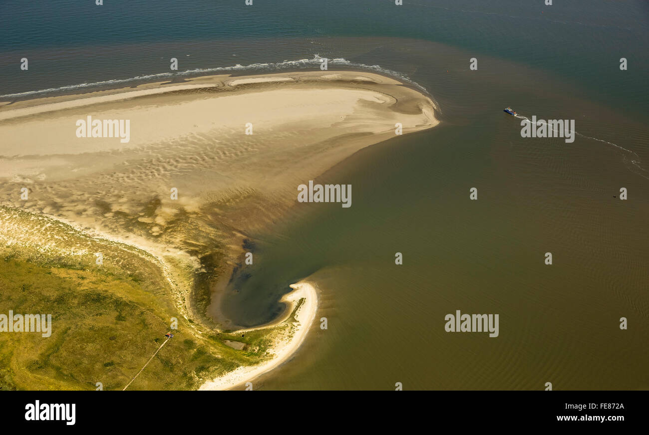 Osterhook, il Wadden Sea, vista aerea, Langeoog, Mare del Nord, isola del Mare del Nord, Est Isole Frisone, Bassa Sassonia, Germania, Europa Foto Stock