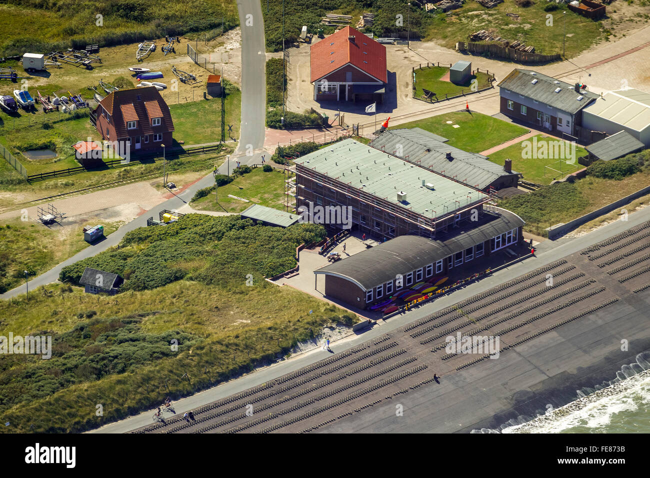 Vista aerea, Wangerooge, Mare del Nord, isola del Mare del Nord, Est Isole Frisone, Bassa Sassonia, Germania, Europa, vista aerea, Foto Stock