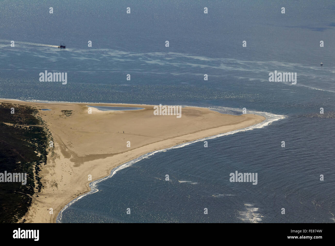 Spiaggia di sabbia, Osterhook, antenna, Langeoog, Mare del Nord, isola del Mare del Nord, Est Isole Frisone, Bassa Sassonia, Germania, Europa Foto Stock