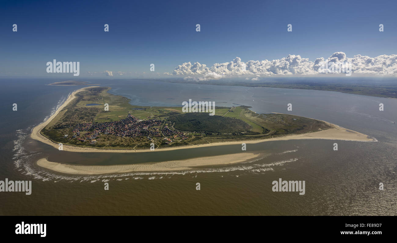 Sandbank, antenna, Langeoog, Mare del Nord, isola del Mare del Nord, Est Isole Frisone, Bassa Sassonia, Germania, Europa, vista aerea, Foto Stock