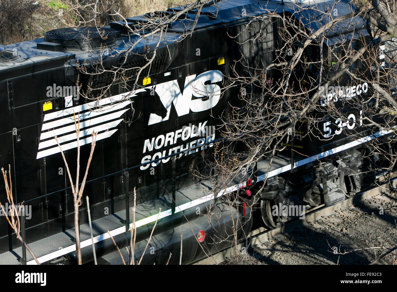 Norfolk Southern locomotive ferroviarie al Norfolk Southern Enola cantiere di Enola, Pennsylvania il 3 gennaio 2016. Foto Stock