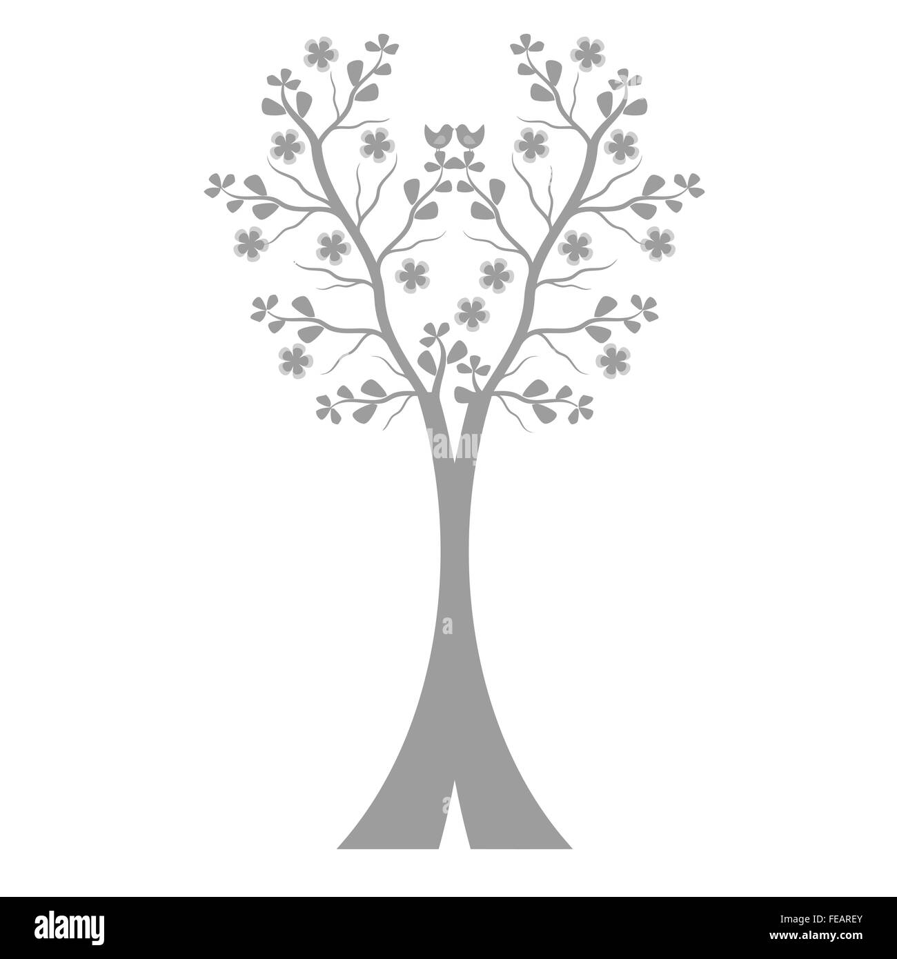 Arte silhouette ad albero isolato su sfondo bianco Illustrazione Vettoriale