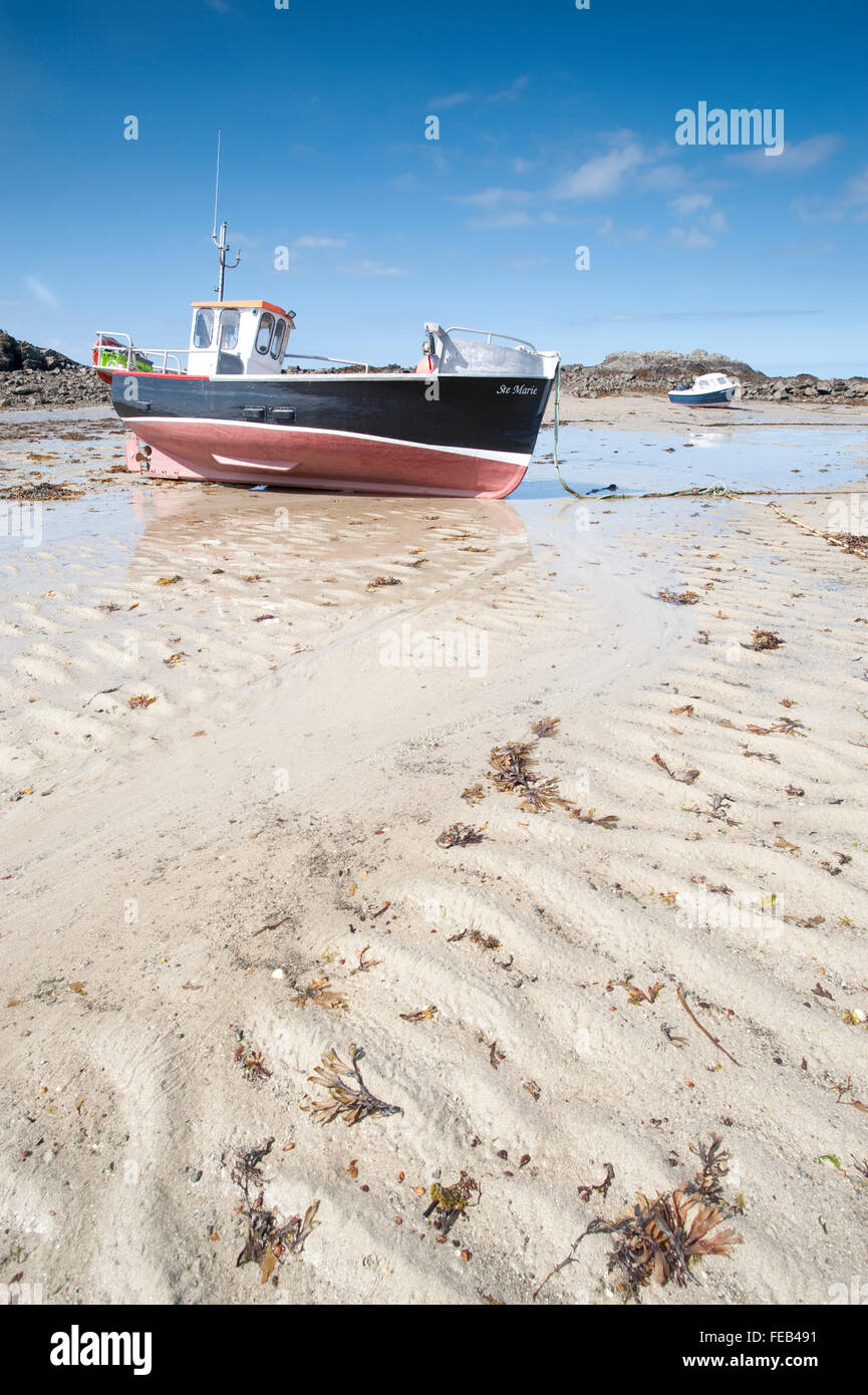 Bassa marea a Rocquaine Bay,Guernsey,Isole del Canale,UK Foto Stock