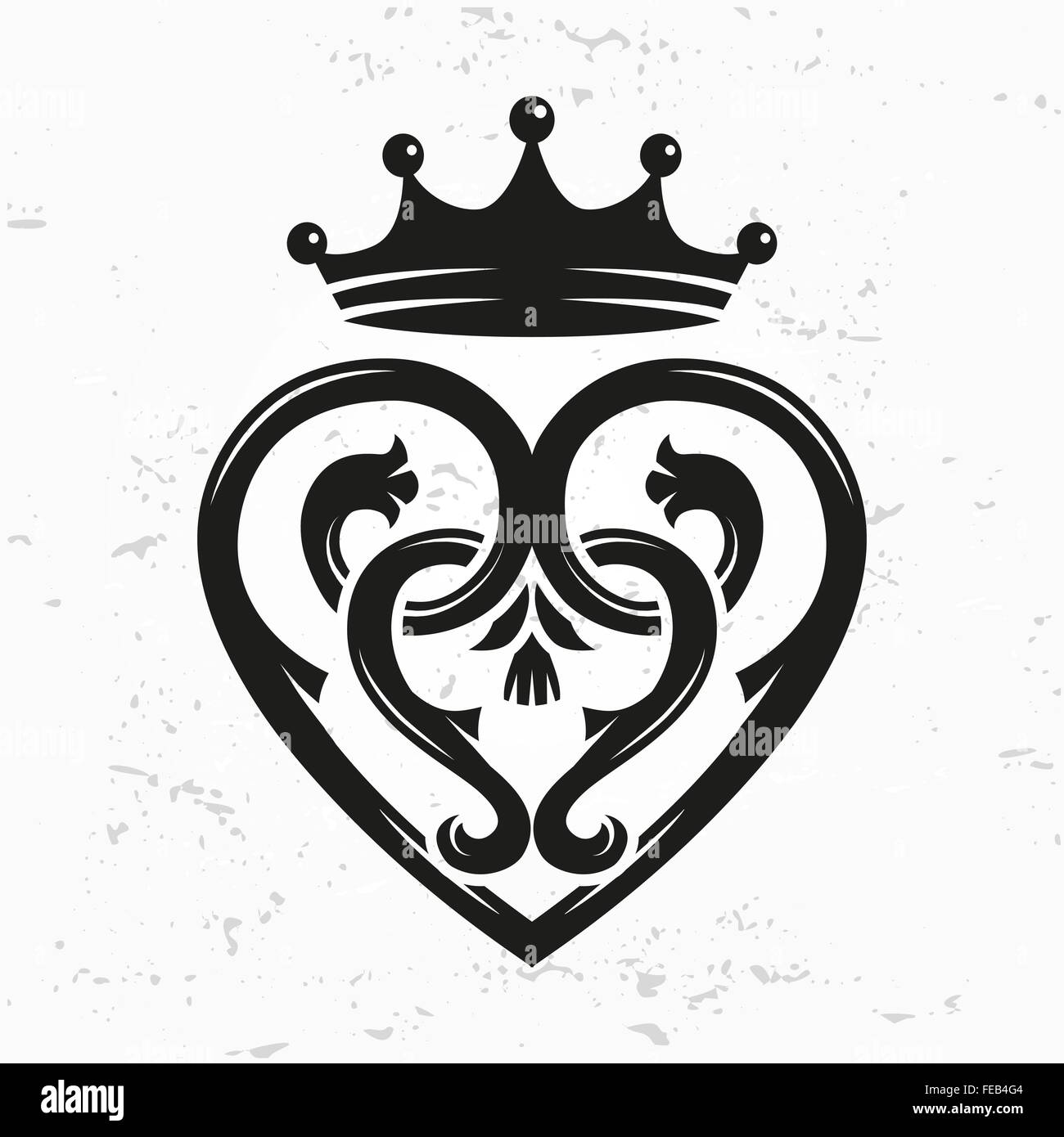 Spilla Luckenbooth vettore elemento di design. Vintage Scottish forma di cuore con la corona logo symbol concetto. Il giorno di San Valentino o illustrazione di nozze su grunge background. Illustrazione Vettoriale