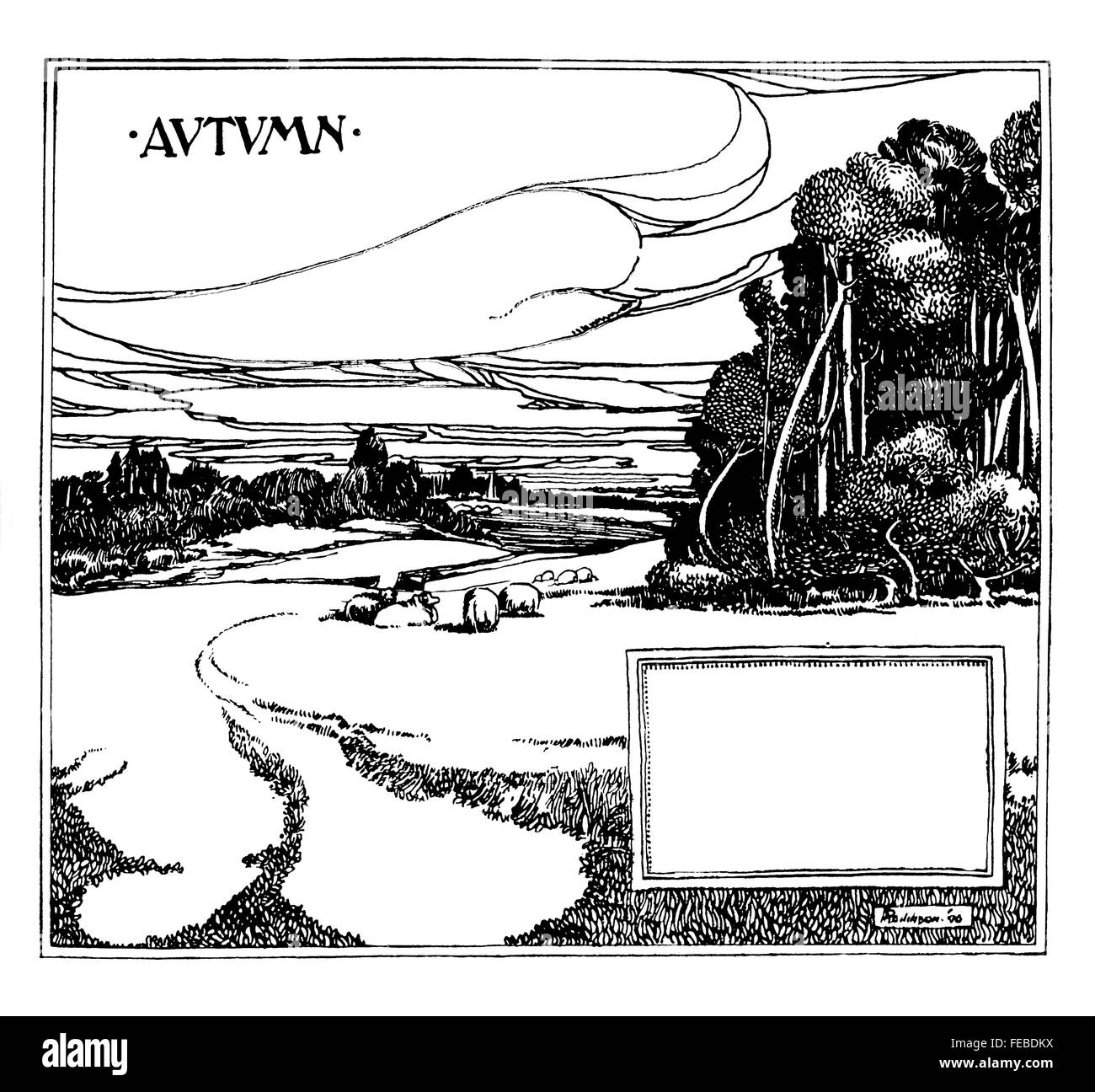Autunno, stagionali art nouveau illustrazione di linea da Sutherland Rollinson dal 1897 Studio Magazine la concorrenza Foto Stock
