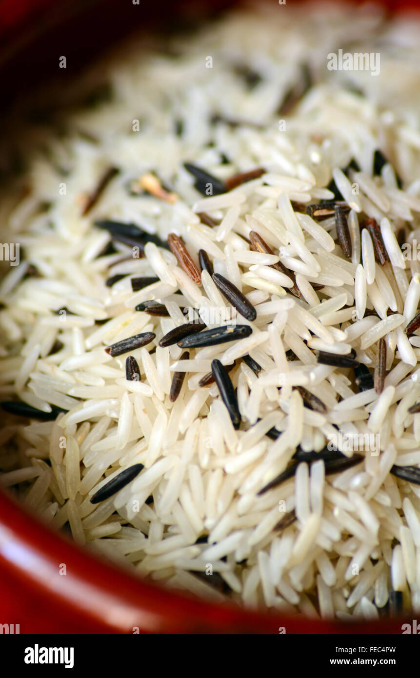 Il riso crudo (Basmati miscelato con riso selvatico) Foto Stock