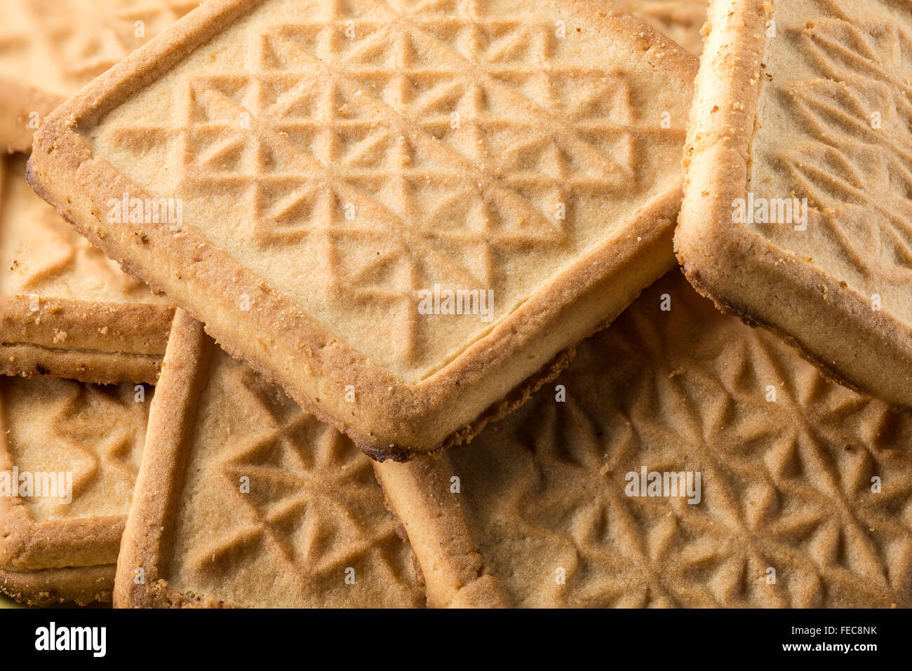 Macro di tradizionale gustosi biscotti al burro per la prima colazione o per il tè pomeridiano Foto Stock