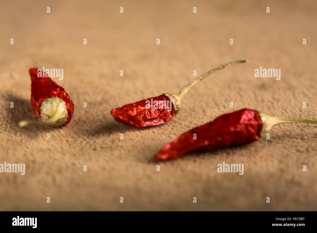 Close up di rossi secchi peperoncino Foto Stock