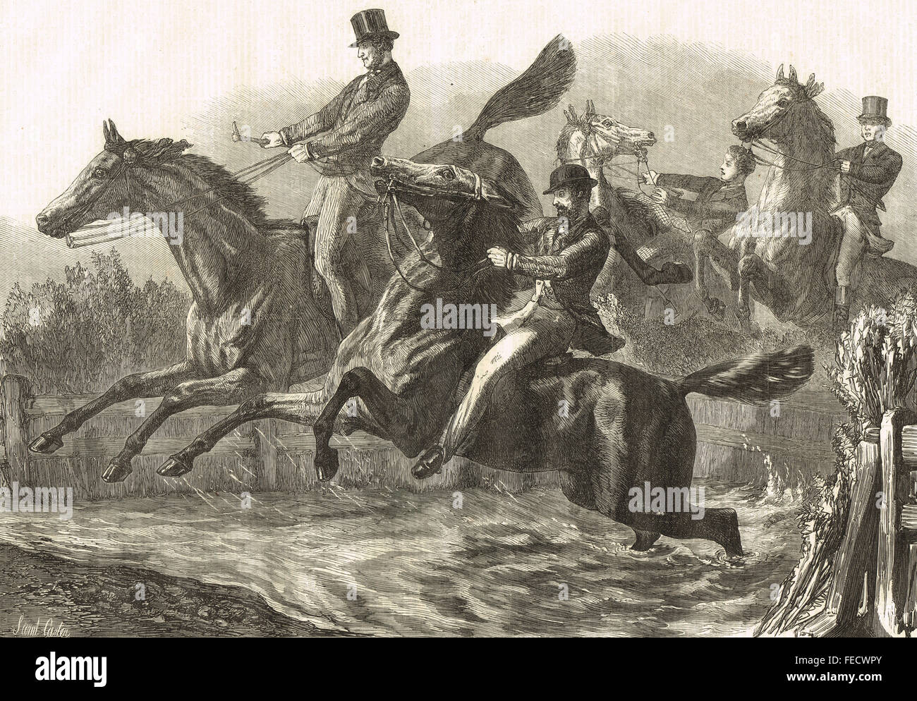 Recinzione e Water Jump, la Mostra Nazionale del Cavallo, 1869 Foto Stock