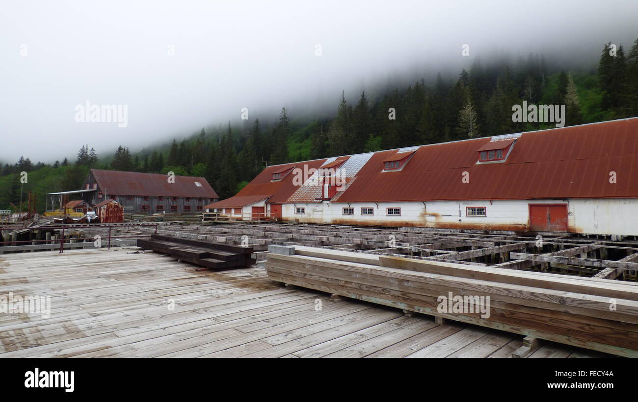 Pacifico del Nord cannery museum, salmone cannery, Port Edward, vicino al Prince Rupert, British Columbia Foto Stock