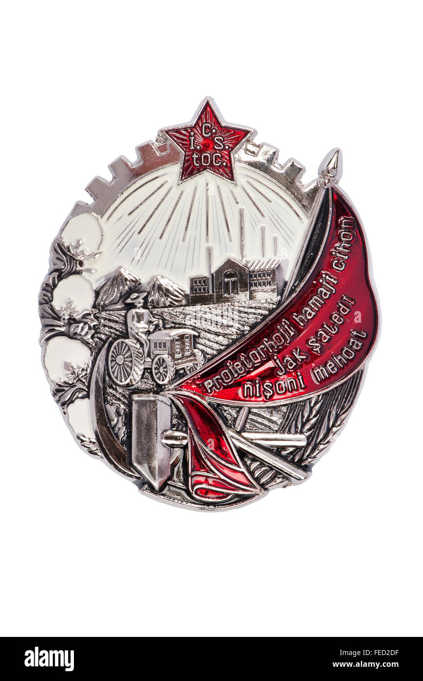 Premi dell'URSS, stemma dell'Ordine dei banner rosso del lavoro del Tajik SSR Foto Stock