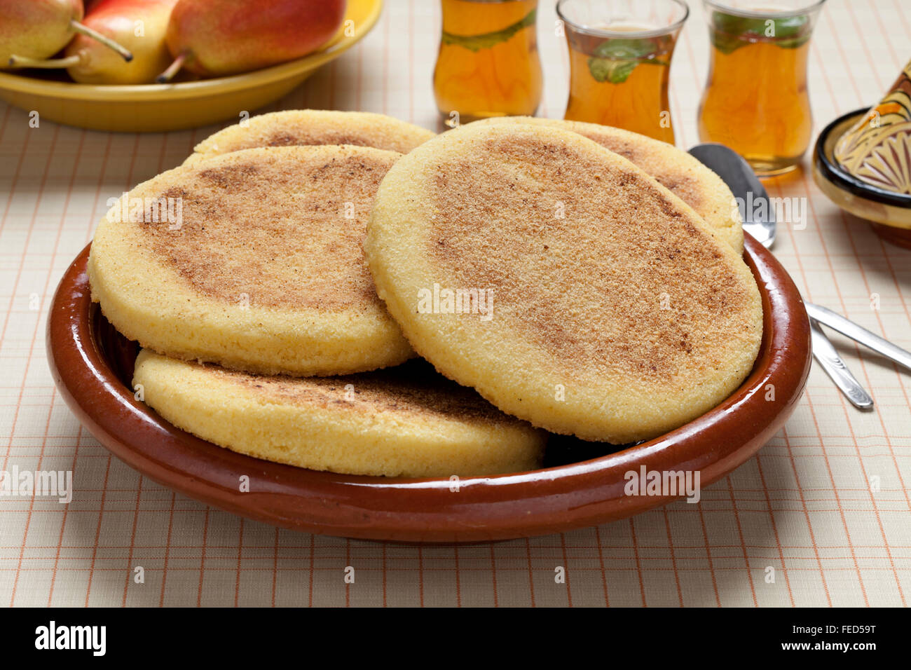 Harcha marocchine, semola Pan-Fried Flatbread Foto Stock