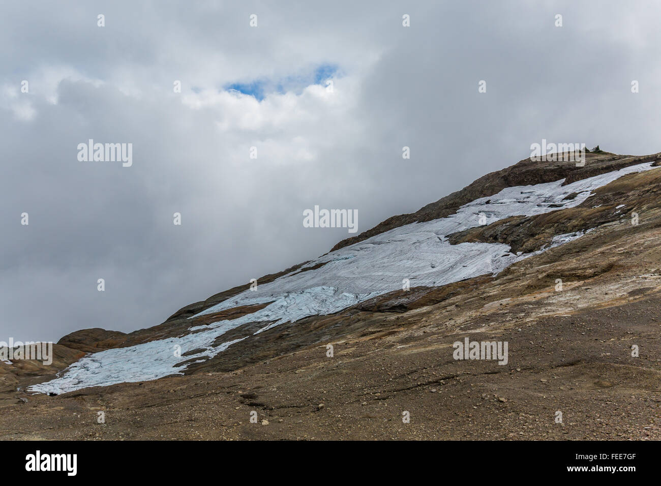 Resto snowfield vicino a 14-lago di capra e Ptarmigan Ridge Trail, il Monte Baker-Snoqualmie Foresta Nazionale, Washington, Stati Uniti d'America Foto Stock