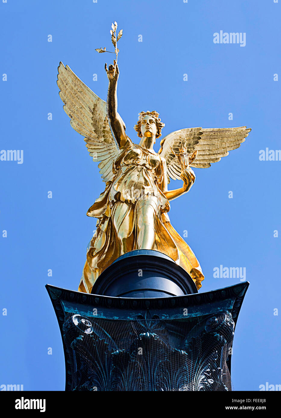 Monaco di Baviera, l'Angelo della Pace il dettaglio del monumento progettato su 1891 sul fiume Isar Foto Stock