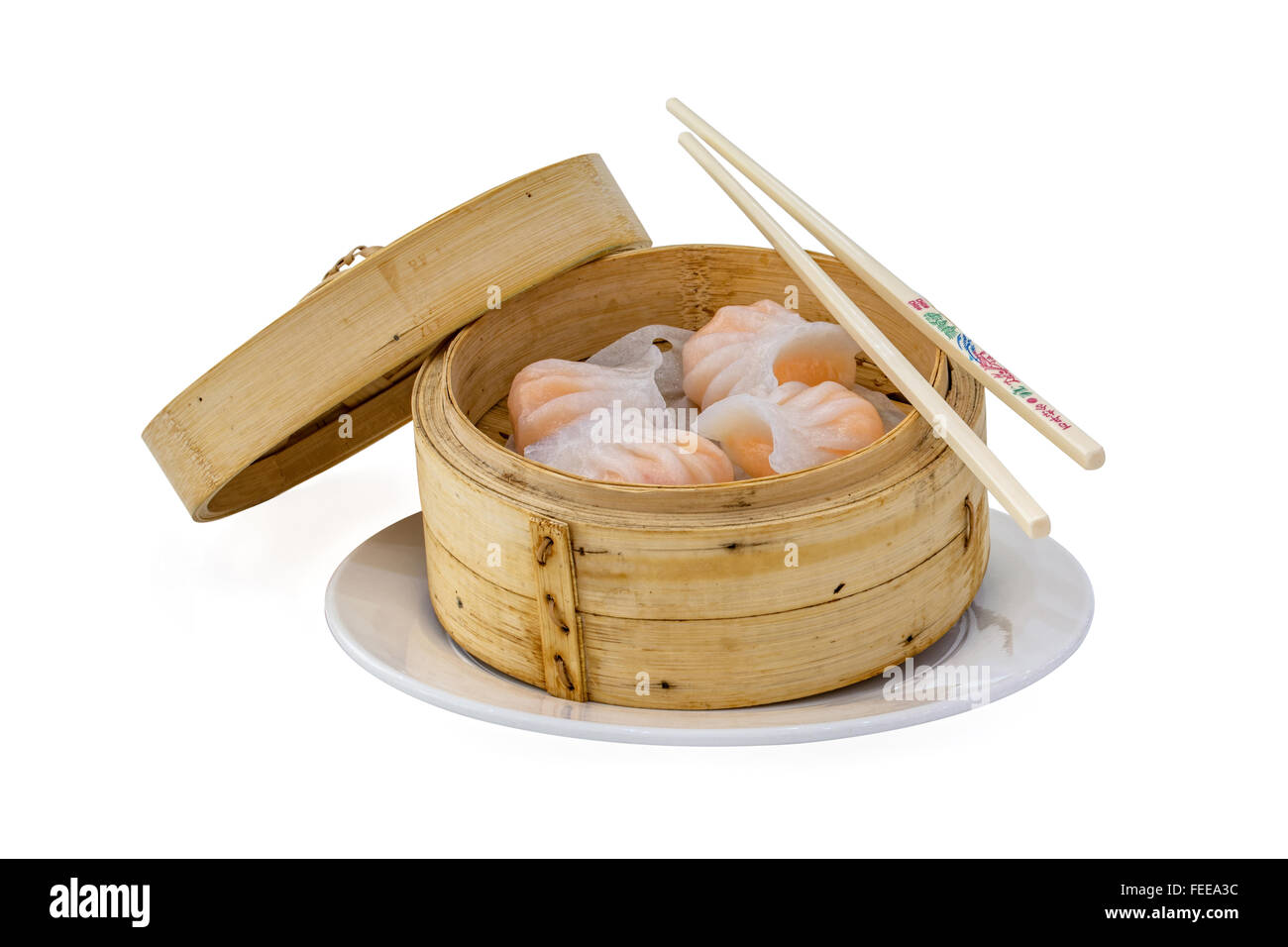 Dim Sum cinese tradizionale starter su sfondo bianco Foto Stock