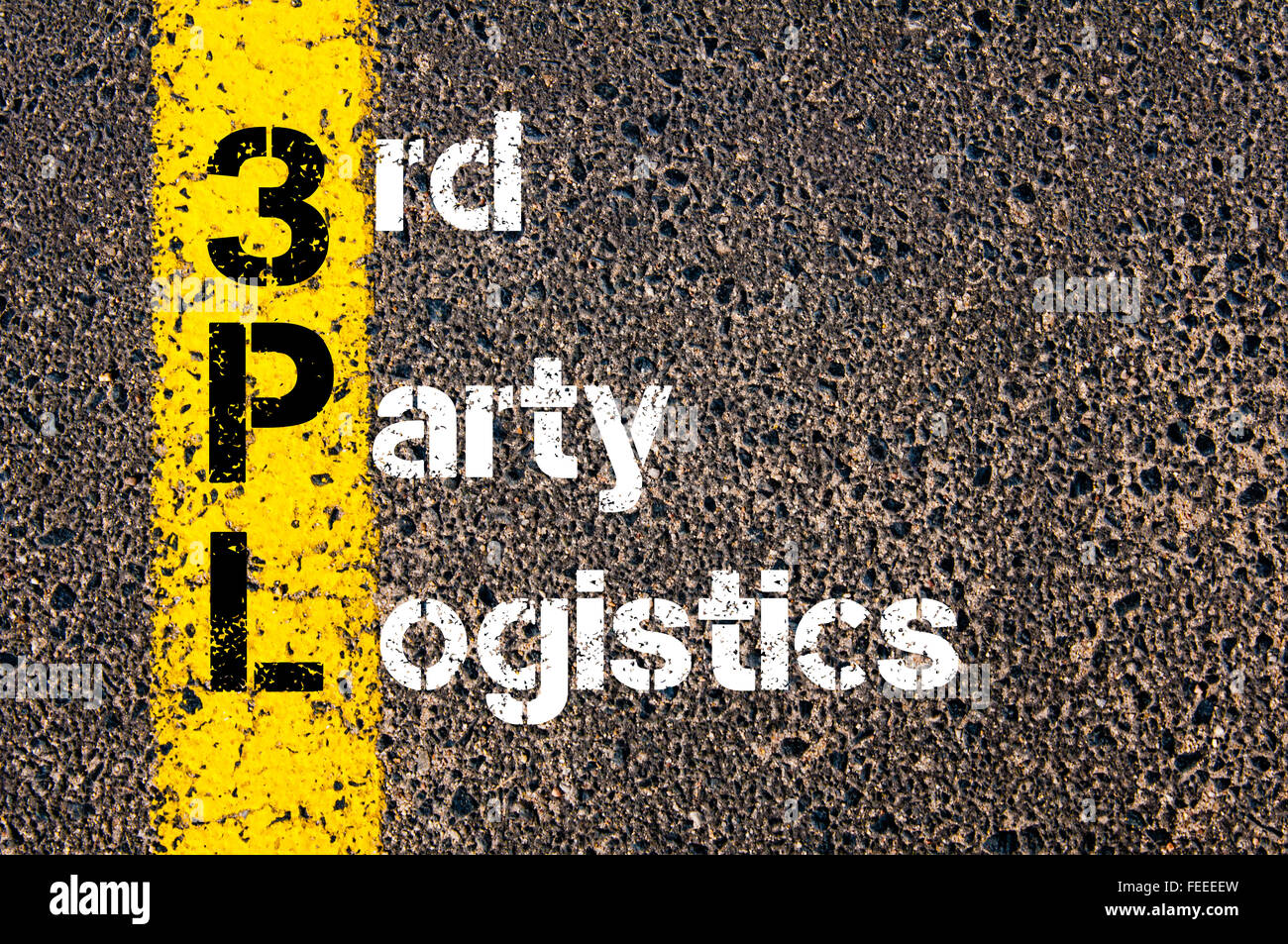 Concetto di immagine del Business acronimo 3PL di logistica in conto terzi scritto oltre la segnaletica stradale vernice gialla linea. Foto Stock
